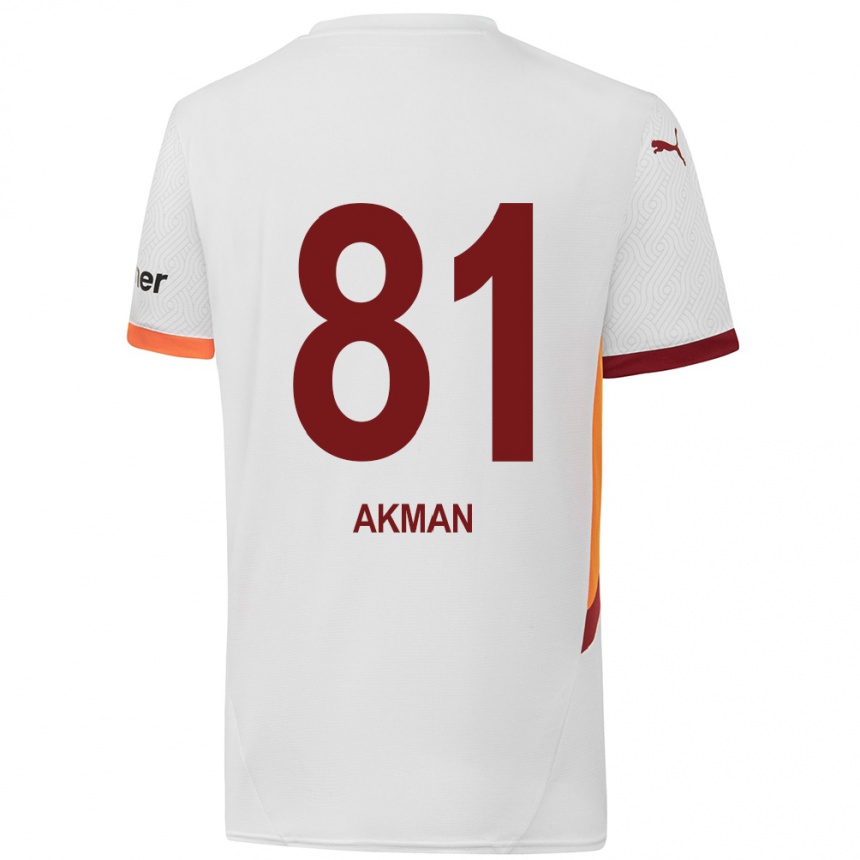 Kids Football Hamza Akman #81 White Yellow Red Away Jersey 2024/25 T-Shirt