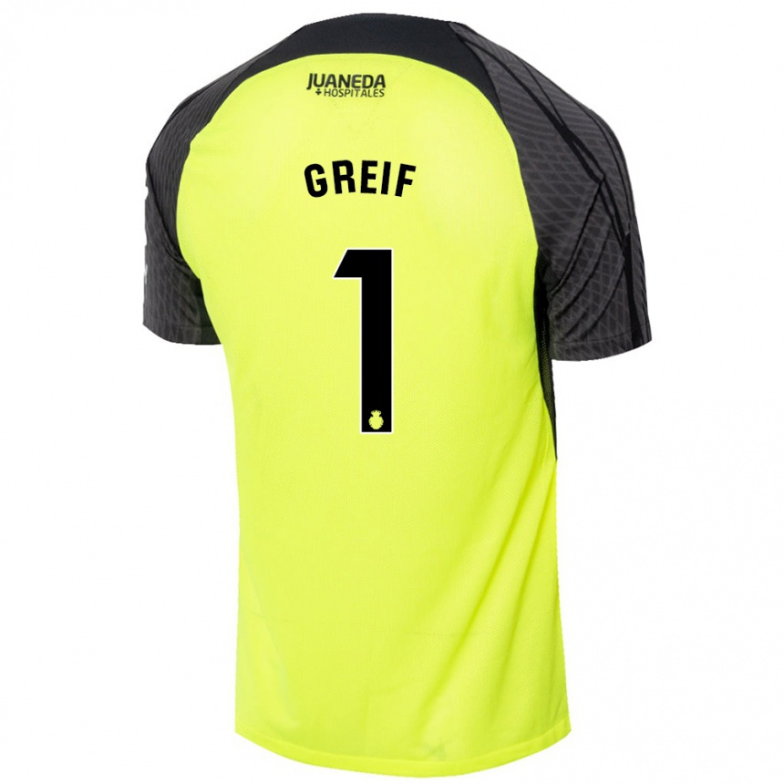 Kids Football Dominik Greif #1 Fluorescent Green Black Away Jersey 2024/25 T-Shirt