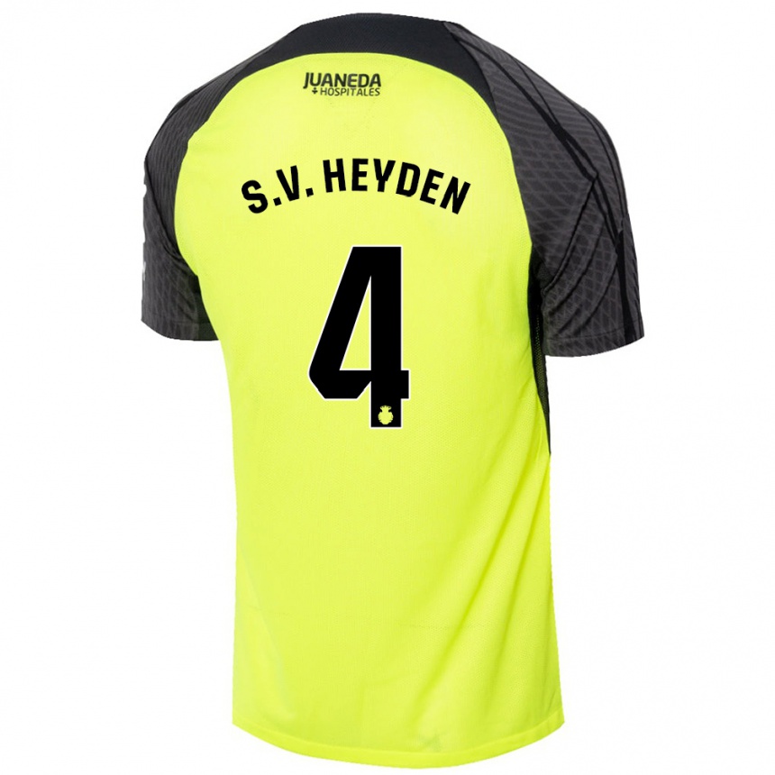 Kids Football Siebe Van Der Heyden #4 Fluorescent Green Black Away Jersey 2024/25 T-Shirt