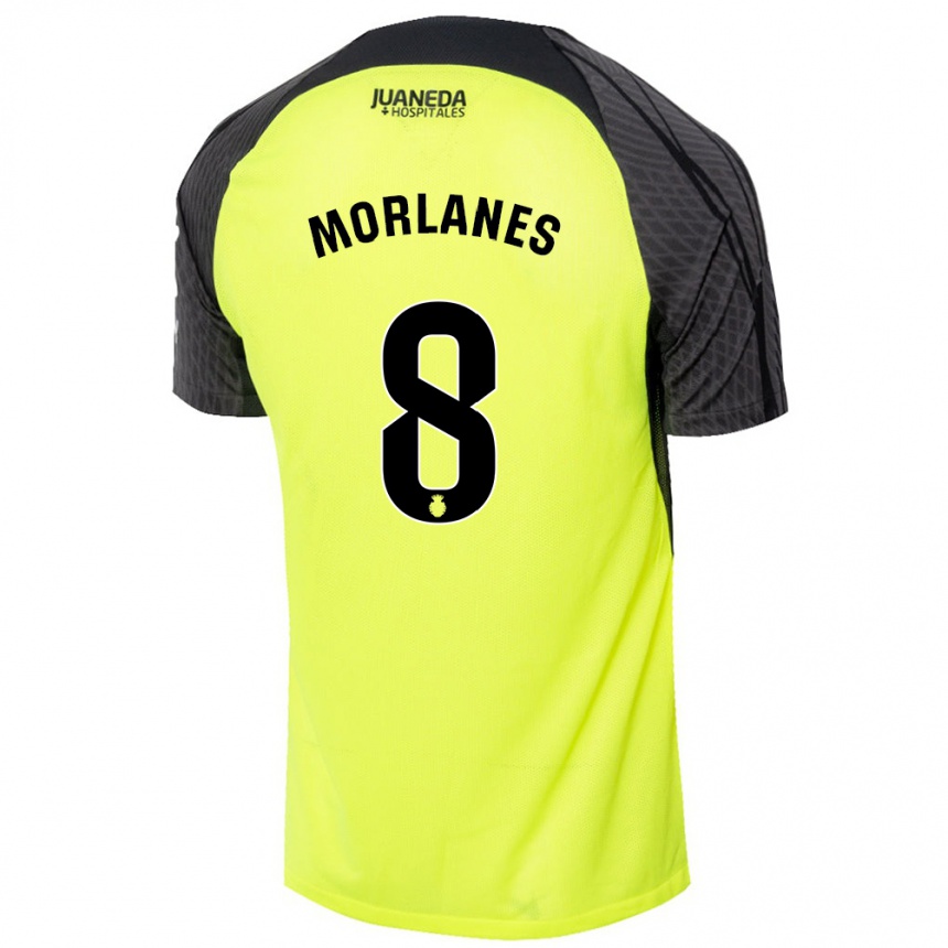 Kids Football Manu Morlanes #8 Fluorescent Green Black Away Jersey 2024/25 T-Shirt