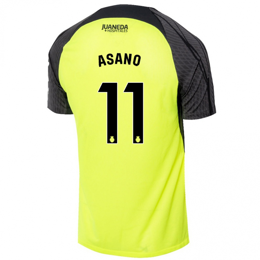 Kids Football Takuma Asano #11 Fluorescent Green Black Away Jersey 2024/25 T-Shirt