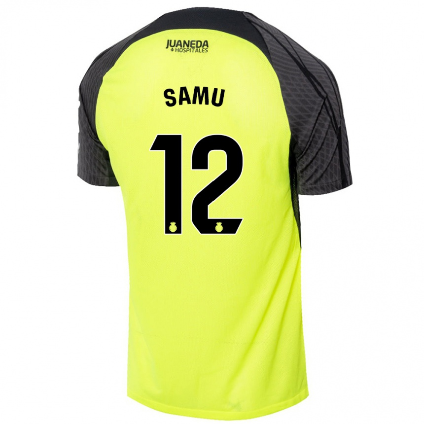 Kids Football Samú Costa #12 Fluorescent Green Black Away Jersey 2024/25 T-Shirt