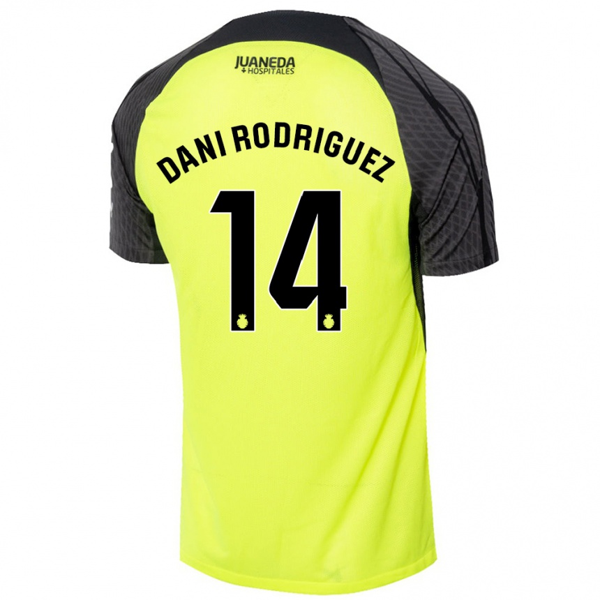 Kids Football Dani Rodríguez #14 Fluorescent Green Black Away Jersey 2024/25 T-Shirt