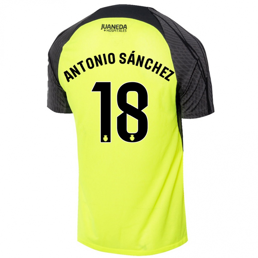 Kids Football Antonio Sánchez #18 Fluorescent Green Black Away Jersey 2024/25 T-Shirt