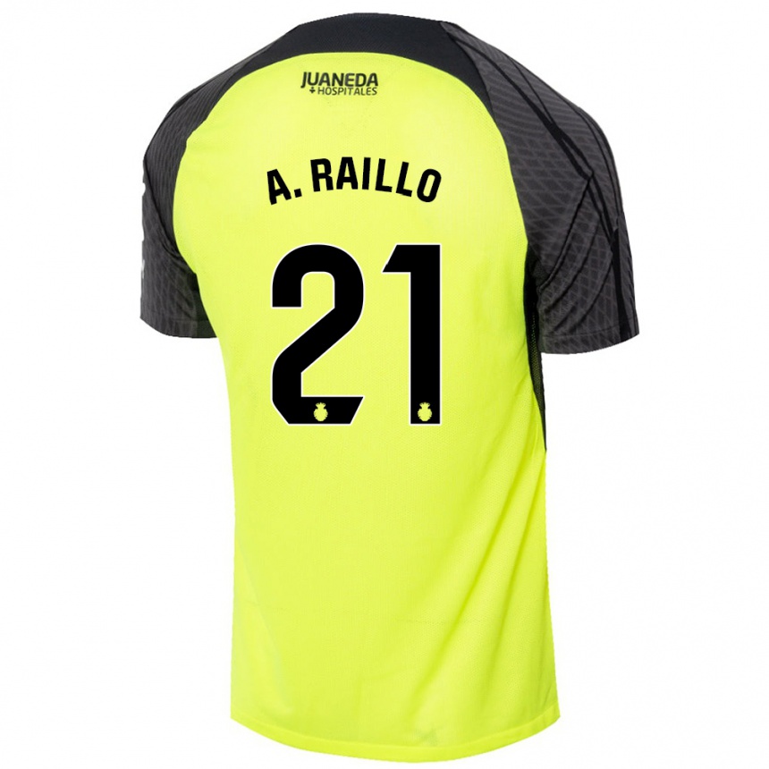 Kids Football Antonio Raíllo #21 Fluorescent Green Black Away Jersey 2024/25 T-Shirt