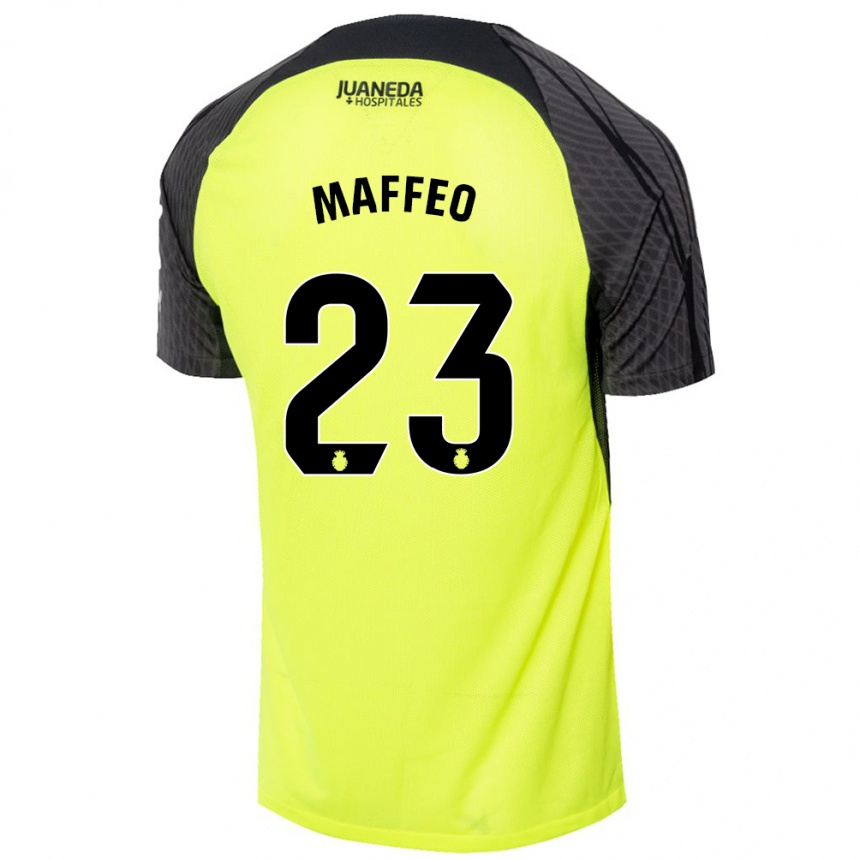 Kids Football Pablo Maffeo #23 Fluorescent Green Black Away Jersey 2024/25 T-Shirt