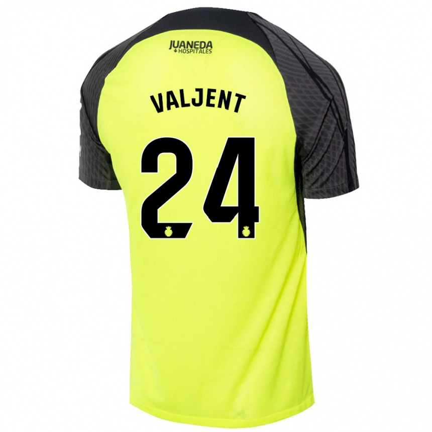 Kids Football Martin Valjent #24 Fluorescent Green Black Away Jersey 2024/25 T-Shirt