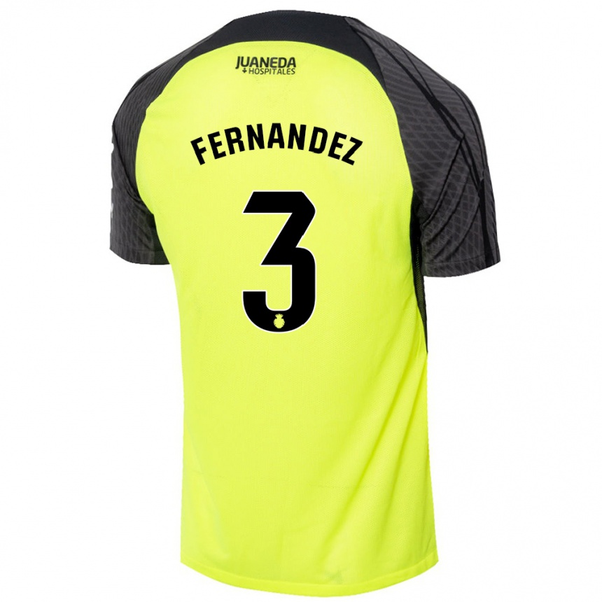 Kids Football Marcos Fernández #3 Fluorescent Green Black Away Jersey 2024/25 T-Shirt