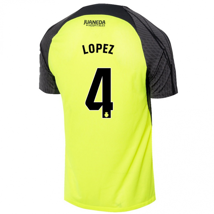 Kids Football David López #4 Fluorescent Green Black Away Jersey 2024/25 T-Shirt