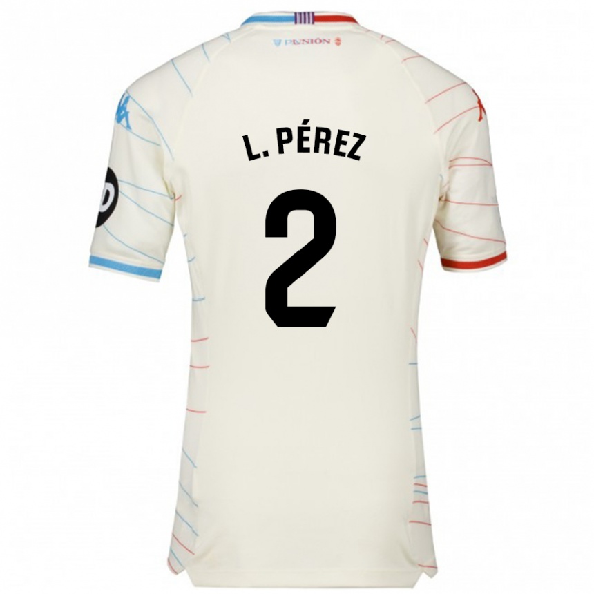 Kids Football Luis Pérez #2 White Red Blue Away Jersey 2024/25 T-Shirt