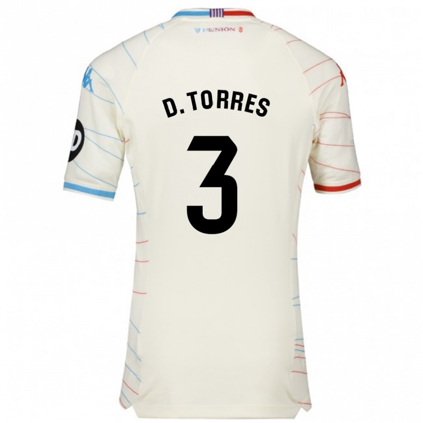 Kids Football David Torres #3 White Red Blue Away Jersey 2024/25 T-Shirt