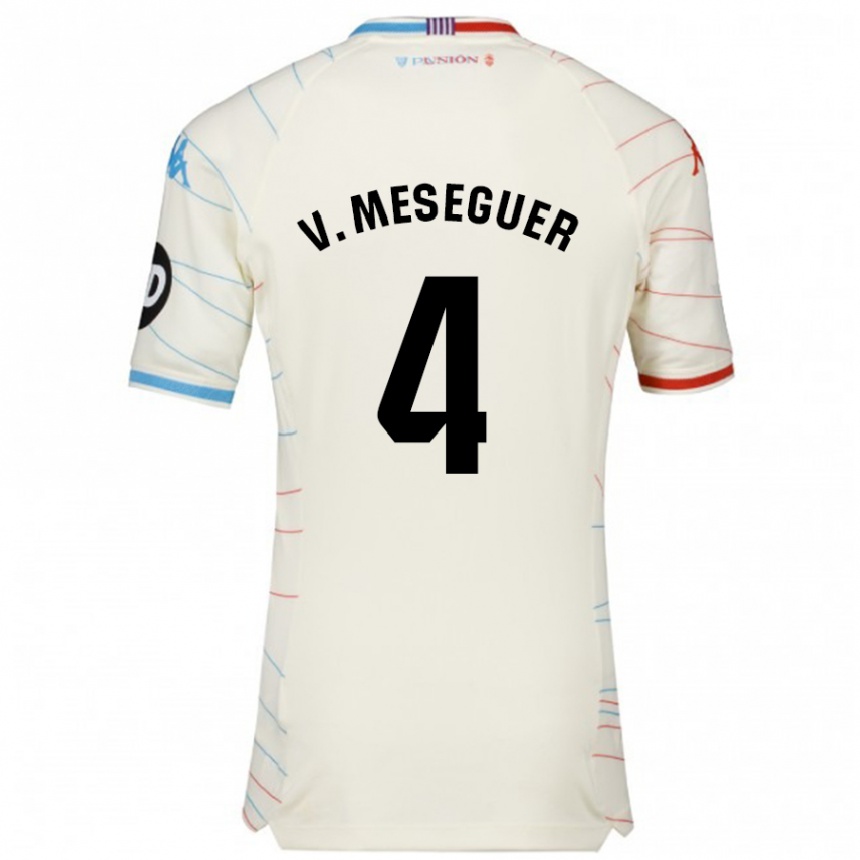 Kids Football Víctor Meseguer #4 White Red Blue Away Jersey 2024/25 T-Shirt