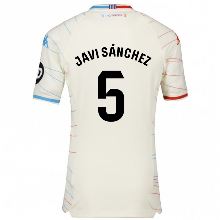 Kids Football Javi Sánchez #5 White Red Blue Away Jersey 2024/25 T-Shirt