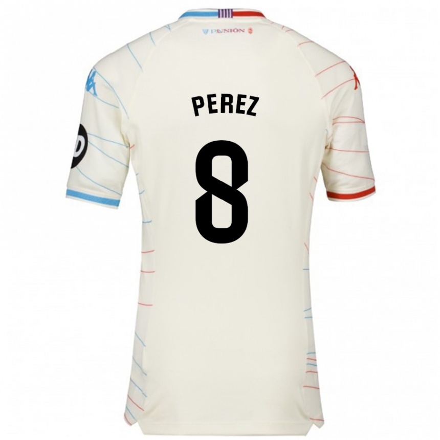 Kids Football Kike Pérez #8 White Red Blue Away Jersey 2024/25 T-Shirt