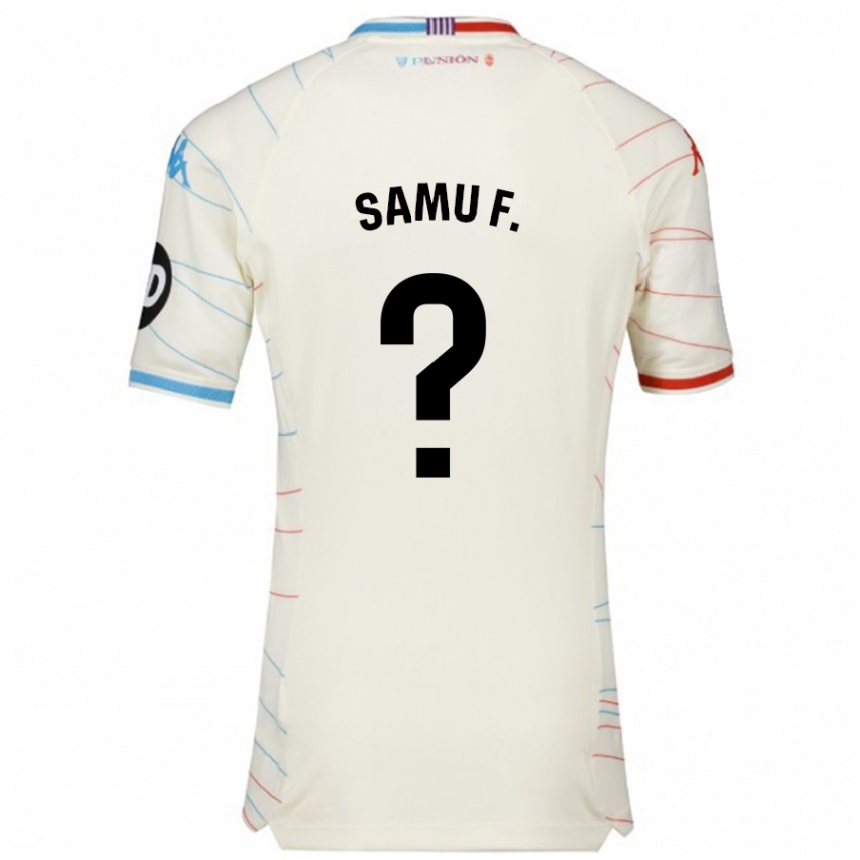 Kids Football Samu Fernández #0 White Red Blue Away Jersey 2024/25 T-Shirt