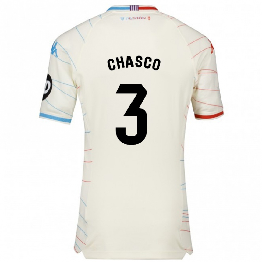 Kids Football Raúl Chasco #3 White Red Blue Away Jersey 2024/25 T-Shirt