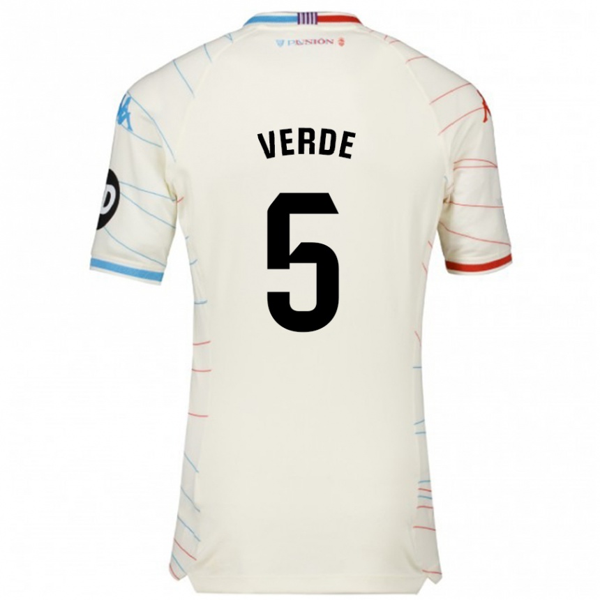 Kids Football Adrián Verde #5 White Red Blue Away Jersey 2024/25 T-Shirt