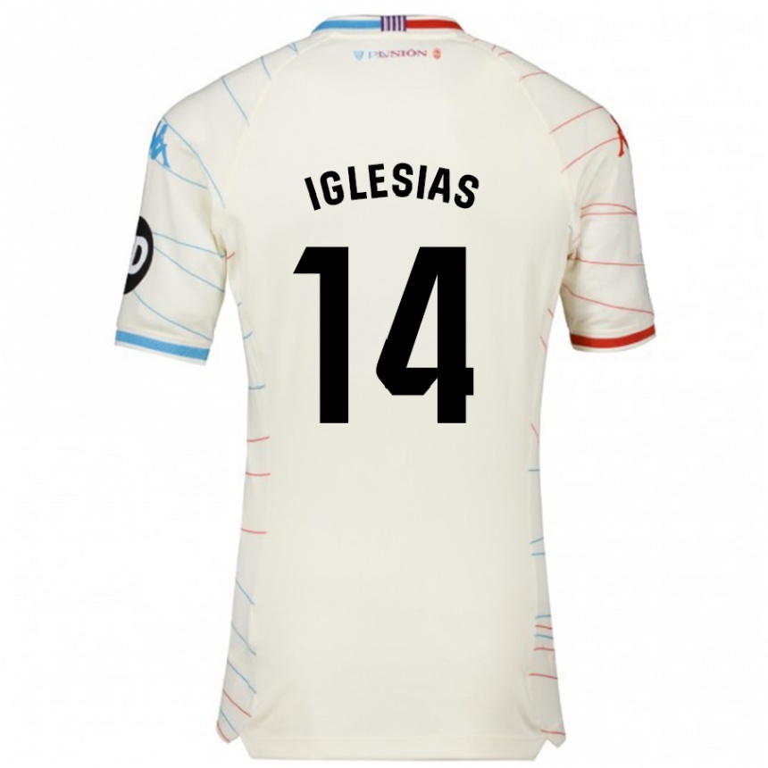 Kids Football Koke Iglesias #14 White Red Blue Away Jersey 2024/25 T-Shirt