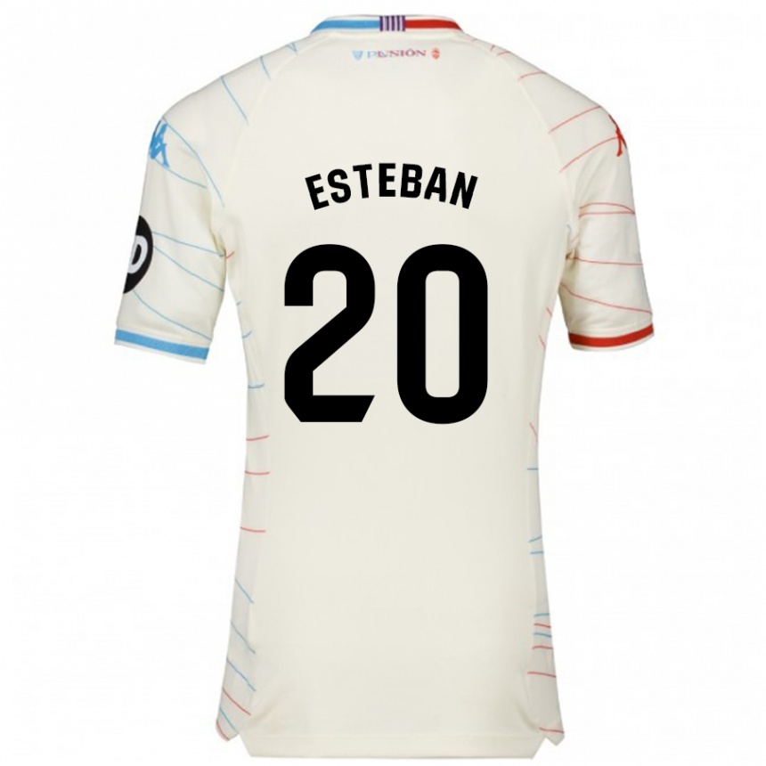 Kids Football Sergio Esteban #20 White Red Blue Away Jersey 2024/25 T-Shirt