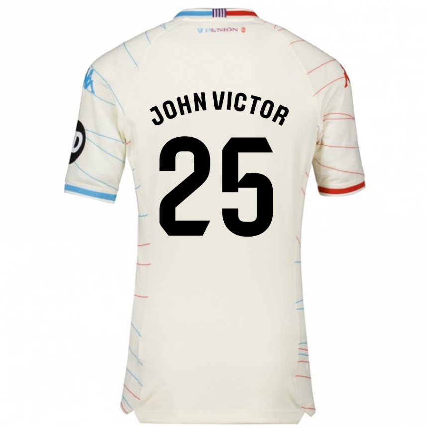 Kids Football John Victor #25 White Red Blue Away Jersey 2024/25 T-Shirt