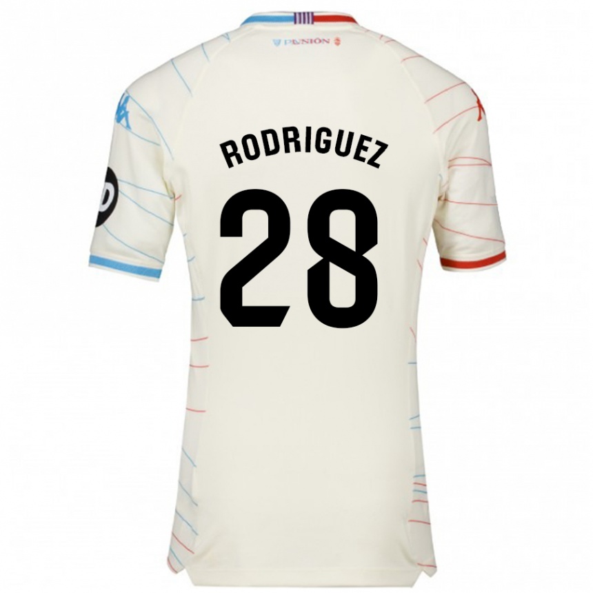 Kids Football Yago Rodríguez #28 White Red Blue Away Jersey 2024/25 T-Shirt