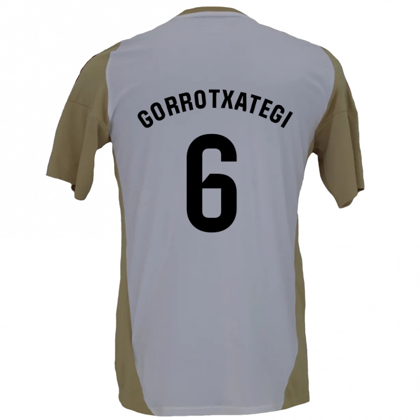 Kids Football Jon Gorrotxategi #6 Brown White Away Jersey 2024/25 T-Shirt