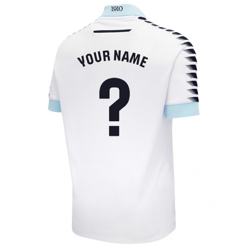 Kids Football Your Name #0 White Blue Away Jersey 2024/25 T-Shirt