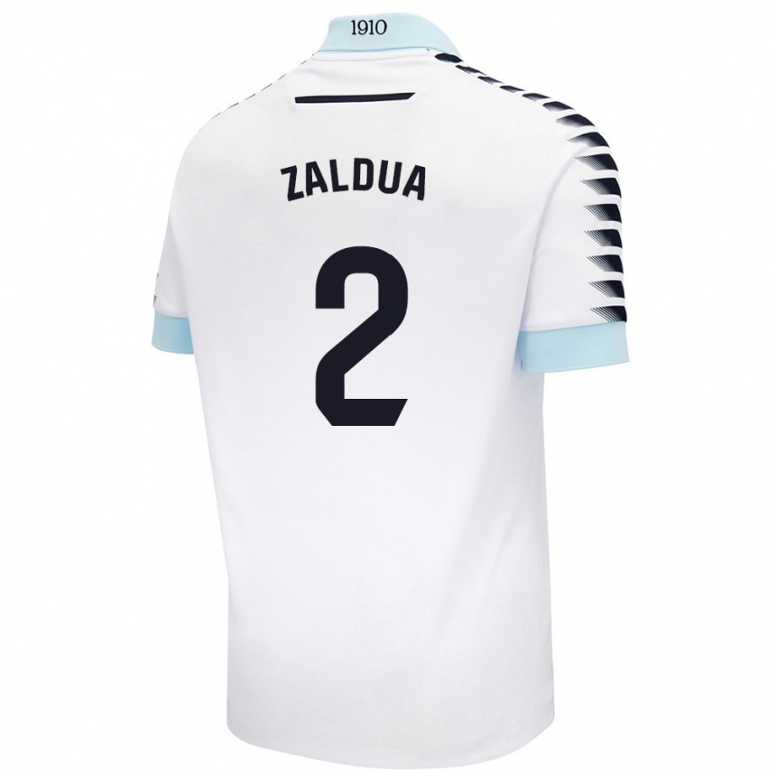 Kids Football Joseba Zaldua #2 White Blue Away Jersey 2024/25 T-Shirt