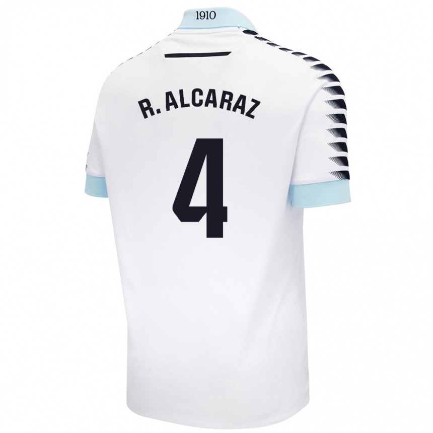 Kids Football Rubén Alcaraz #4 White Blue Away Jersey 2024/25 T-Shirt