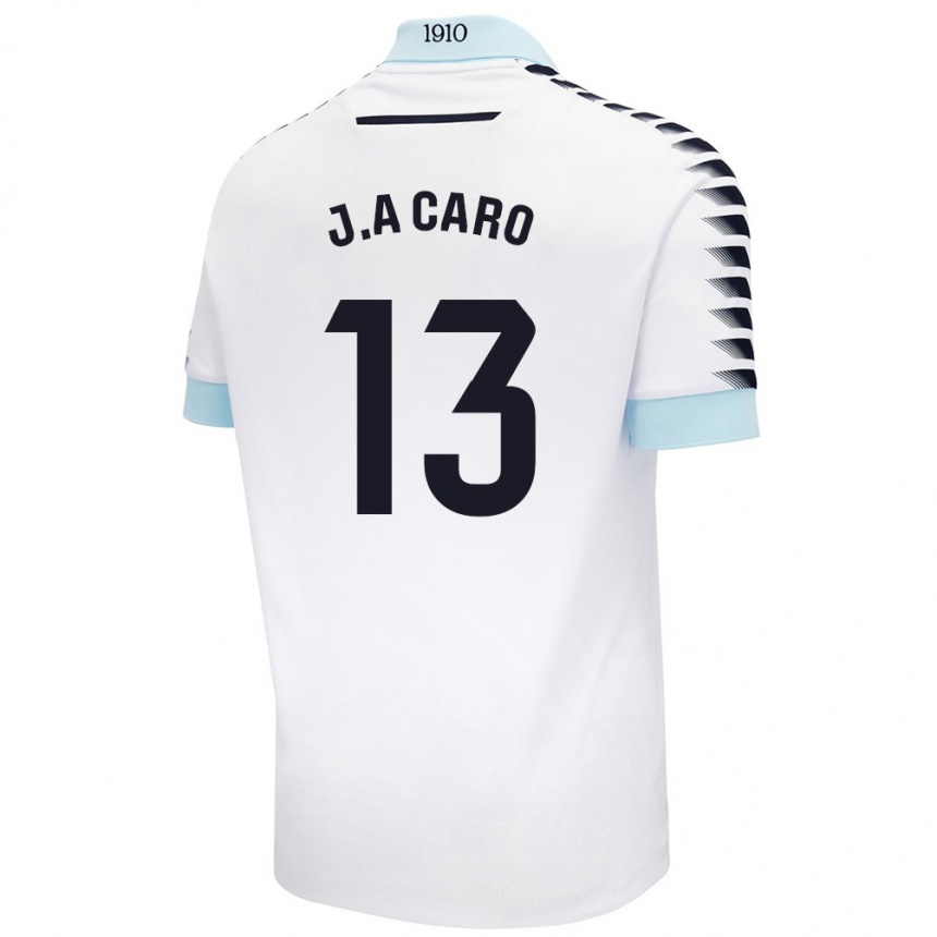 Kids Football José Antonio Caro #13 White Blue Away Jersey 2024/25 T-Shirt