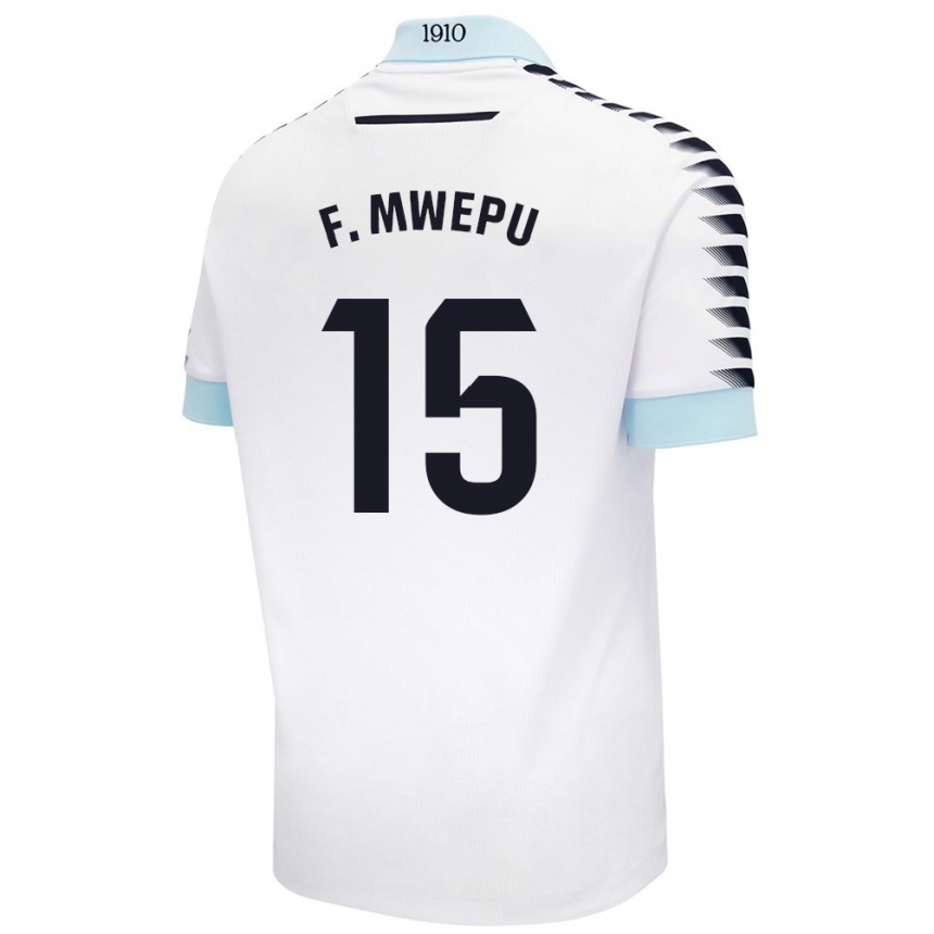 Kids Football Francisco Mwepu #15 White Blue Away Jersey 2024/25 T-Shirt