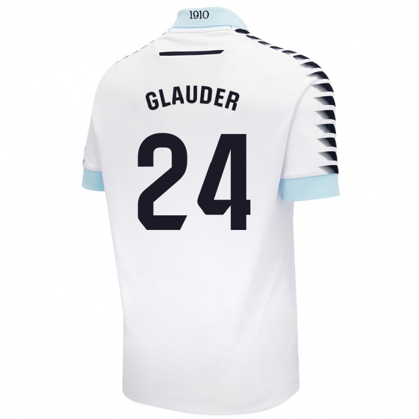 Kids Football Cristian Glauder #24 White Blue Away Jersey 2024/25 T-Shirt