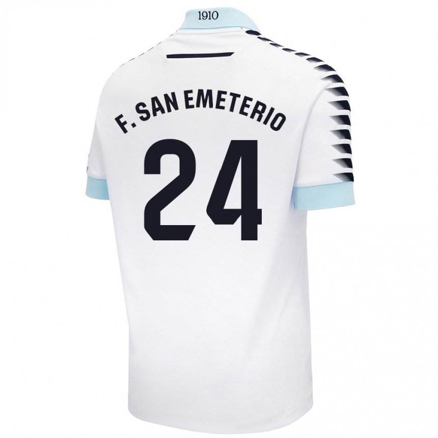 Kids Football Fede San Emeterio #24 White Blue Away Jersey 2024/25 T-Shirt