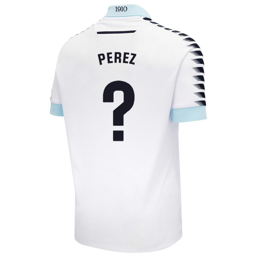 Kids Football Ángel Pérez #0 White Blue Away Jersey 2024/25 T-Shirt