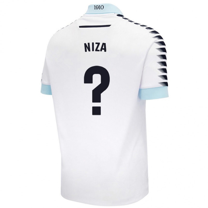 Kids Football Sergio Niza #0 White Blue Away Jersey 2024/25 T-Shirt