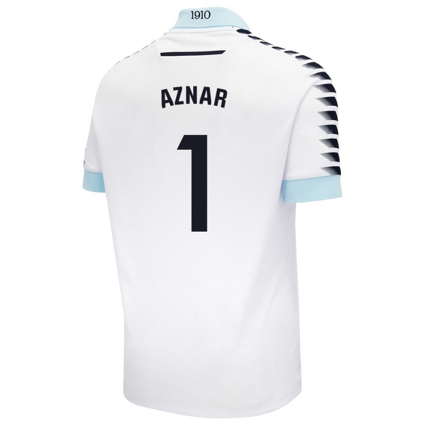 Kids Football Victor Aznar #1 White Blue Away Jersey 2024/25 T-Shirt