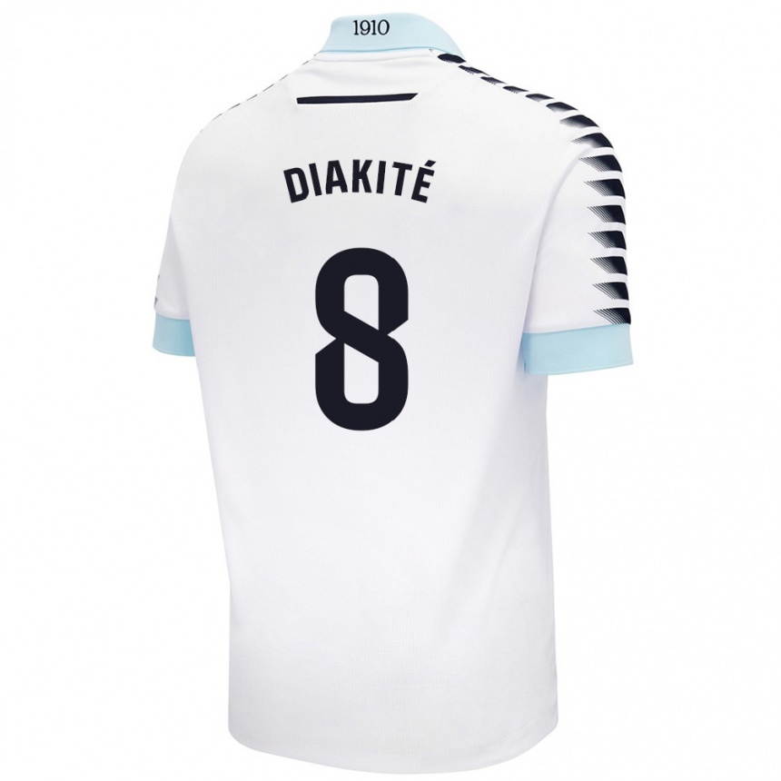 Kids Football Moussa Diakité #8 White Blue Away Jersey 2024/25 T-Shirt