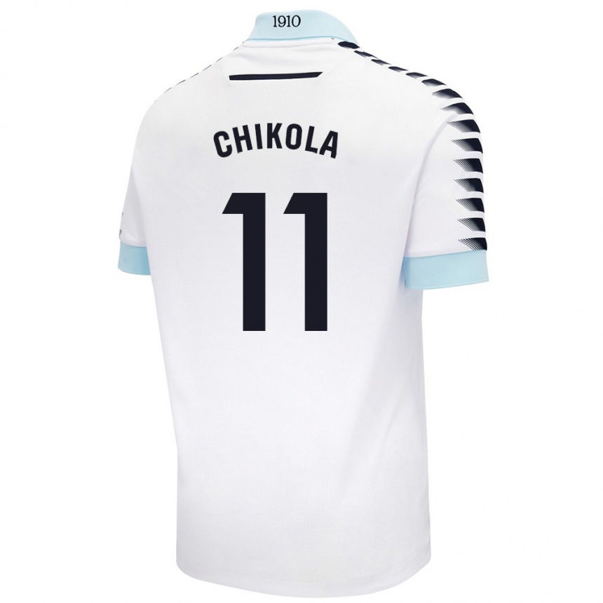 Kids Football Peter Chikola #11 White Blue Away Jersey 2024/25 T-Shirt