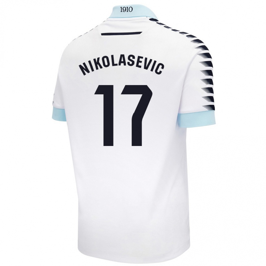 Kids Football Mirko Nikolasevic #17 White Blue Away Jersey 2024/25 T-Shirt