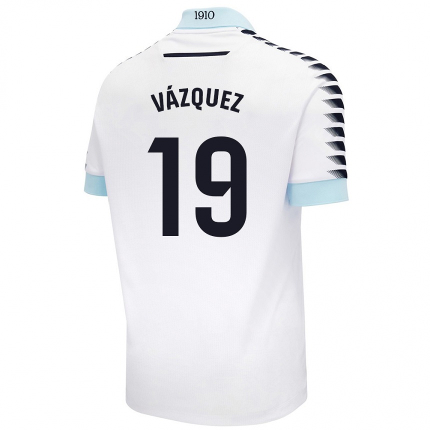 Kids Football Borja Vázquez #19 White Blue Away Jersey 2024/25 T-Shirt