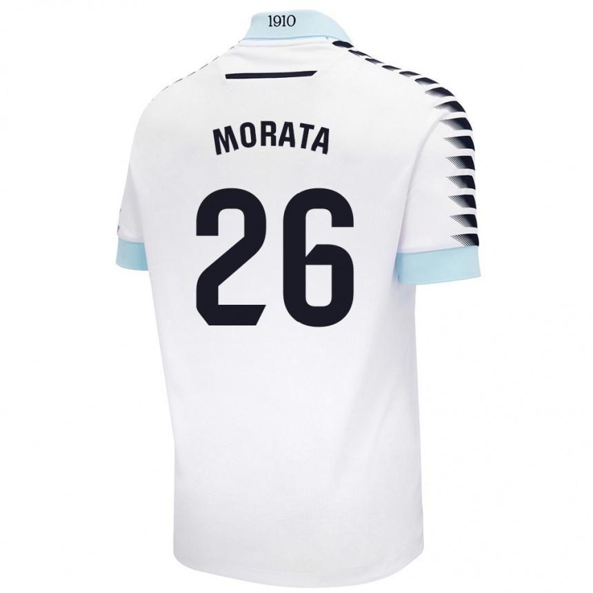 Kids Football Álex Morata #26 White Blue Away Jersey 2024/25 T-Shirt