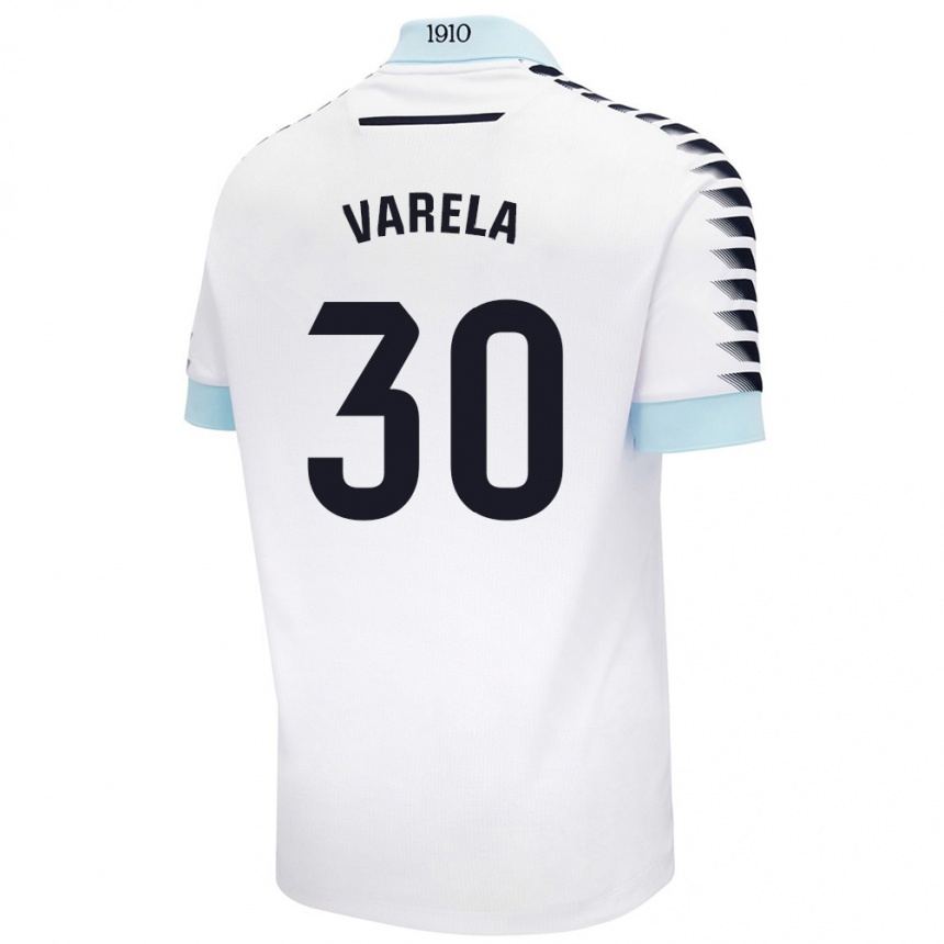 Kids Football Brandon Varela #30 White Blue Away Jersey 2024/25 T-Shirt