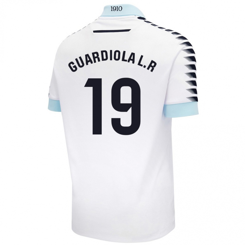 Kids Football Sergi Guardiola #19 White Blue Away Jersey 2024/25 T-Shirt