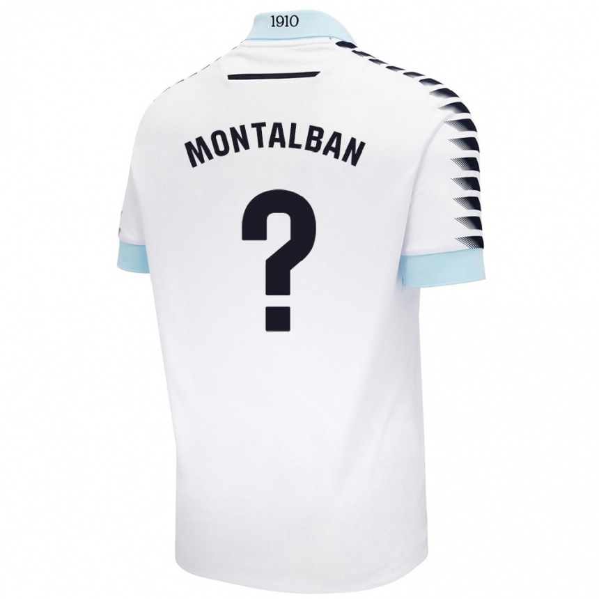 Kids Football Sergio Montalbán #0 White Blue Away Jersey 2024/25 T-Shirt