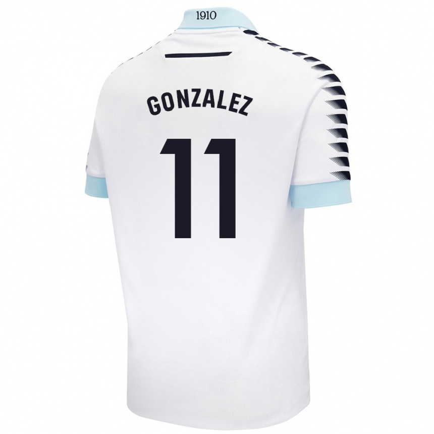 Kids Football Chus González #11 White Blue Away Jersey 2024/25 T-Shirt