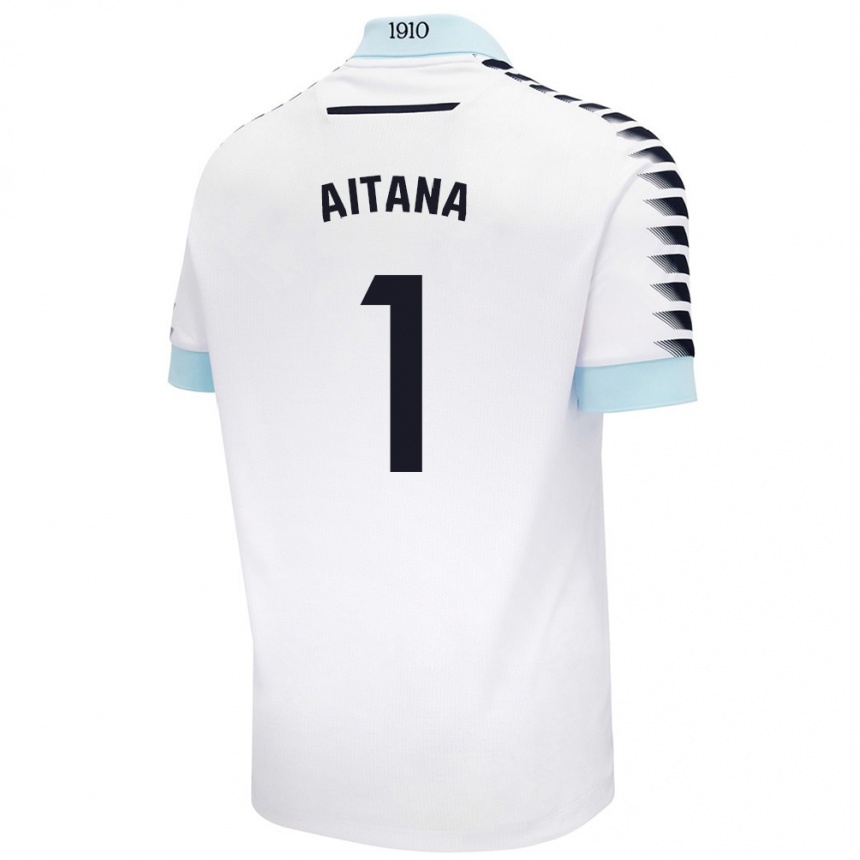 Kids Football Aitana #1 White Blue Away Jersey 2024/25 T-Shirt