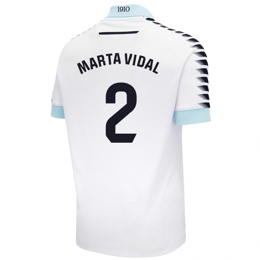 Kids Football Marta Vidal Vela #2 White Blue Away Jersey 2024/25 T-Shirt