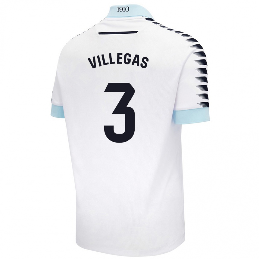 Kids Football Virginia Villegas Rico #3 White Blue Away Jersey 2024/25 T-Shirt