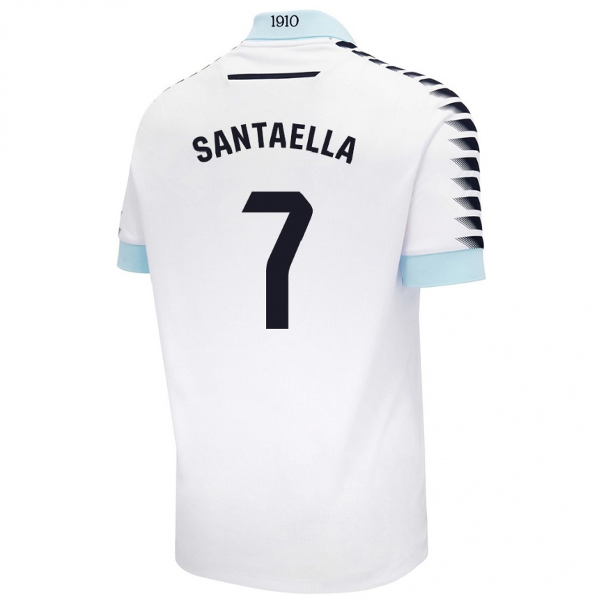 Kids Football Natalia Santaella Picón #7 White Blue Away Jersey 2024/25 T-Shirt