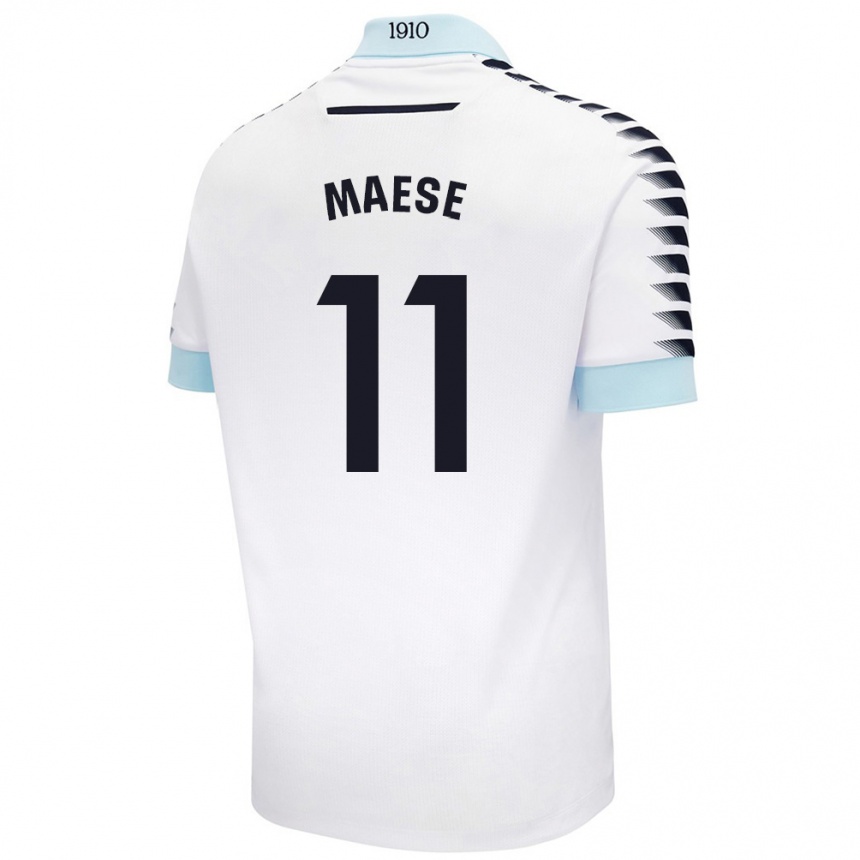 Kids Football María Del Carmen Maese Gaitán #11 White Blue Away Jersey 2024/25 T-Shirt